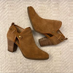 Brown Suede Franco Sarto Heeled Ankle Boot Size 8.5